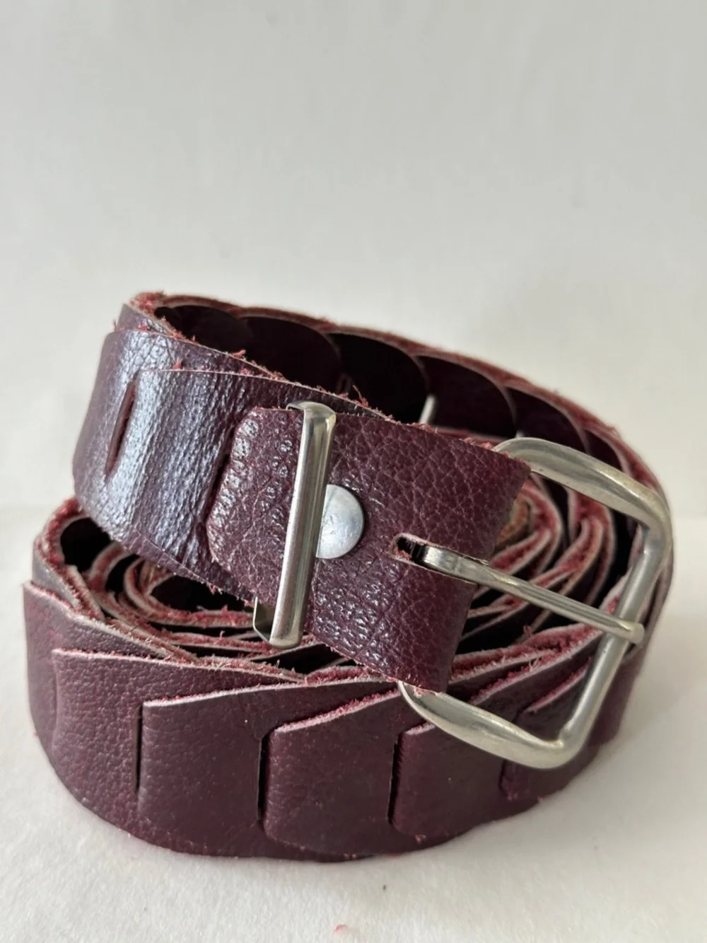 Vintage Leather Braided Interlocking Belt Oxblood/Burgundy Medium